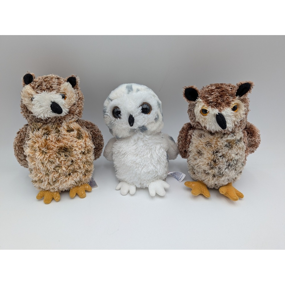 Aurora World Plush Owl Lot Brown White Snowy Great Horned Bird Stuffed Animal